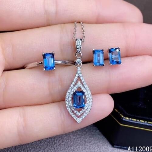 KJJEAXCMY fine jewelry 925 sterling silver natural blue topaz earrings ring necklace popular new ladies suit support test