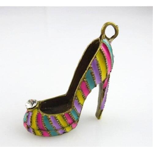 1pc Mutilcolor Enamel Cubic High Heel Shoes Charm DIY Metal Bracelet Necklace Jewelry Findings