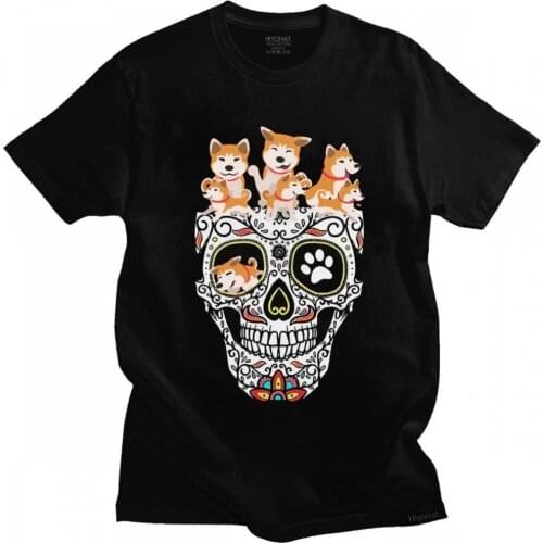 Akita Inu Halloween Skull Mens T Shirt Soft Cotton Japanese Animal Dog Tee Tops Streetwear Tshirt Short Sleeve Summer T-shirt