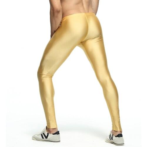 Sexy casual Compress Fitness Long Johns Shapewear Mens Stretch Workout Nylon solid Silver Tights Lounge Pants Home and Out Door