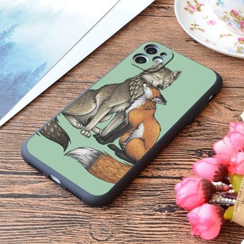 For iPhone Wolf & Fox Print Soft Matt Apple iPhone Case