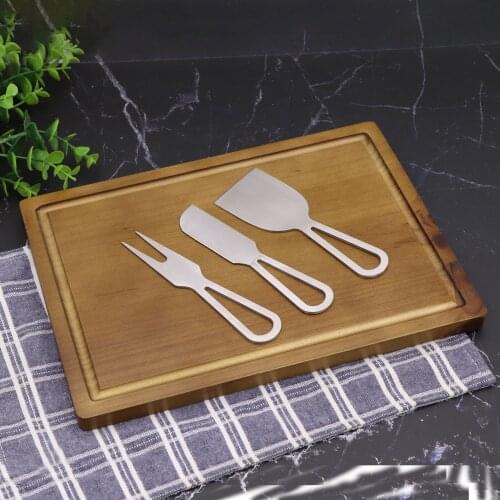 Jaswehome 3pcs/4pcs Cheese Board Set Charcuterie Platter and Serving Meat Board Stainless Steel Knife and Serving Utensils