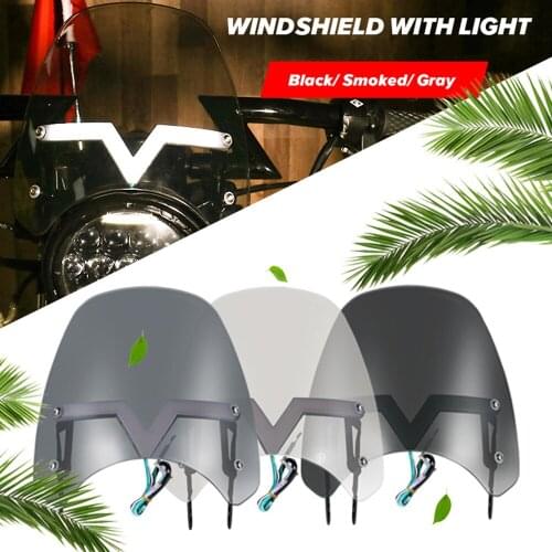 New Arrival Universal Motorcycle Windshield Windscreen with DRL Turn Signal Light Wind Deflector Protection