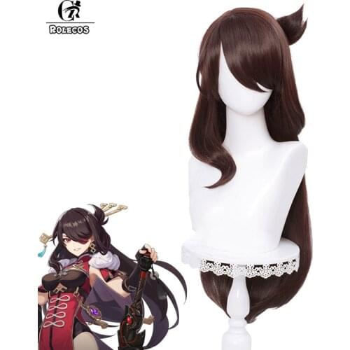 ROLECOS Game Genshin Impact Cosplay Wig Beidou Cosplay Long Wig 80cm Women Brown Hair Headwear Heat Resistant Synthetic Hair