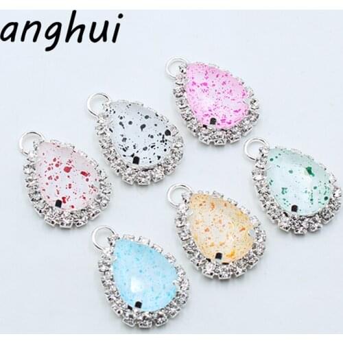 10PCS 27*18MM Water Drop Pendant, Glass Embellished With Rhinestone Buttons, Handmade DIY Clothing Decoration Crafts