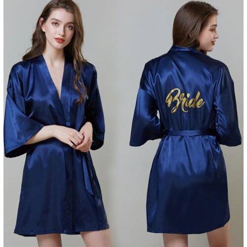 Multi-coloured Bride Bride Wedding Simulation Silk Dressing Gown Womens Thin Mid-Sleeve Bathrobe