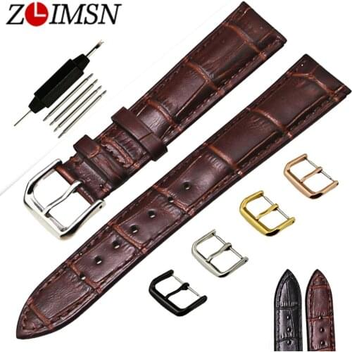ZLIMSN Watchband 18mm 20mm Black Brown 100% Cowhide Genuine Leather Watch Band Pin Buckle Clasp Relojes Hombre Fashion Men Women