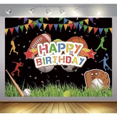 Happy Birthday Banner Photography Background Sportsmen Kinds Of Balls Cake Smash Table Decor Backdrops Vinyl Poster