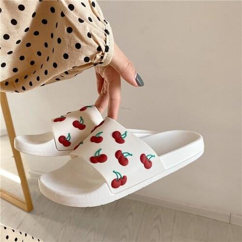Fashion Women Summer Slippers Sandals Beach Slides Flip Flops Cartoon Fruits 3d Cherry Thick Sole Girls Ladies Shoes Zapatillas