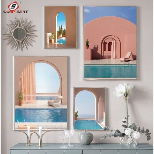 Modern Home Decor Pictures Islamic Architecture Entrance Swimming Pool Posters Building Scenery Canvas Painting Print Wall Art