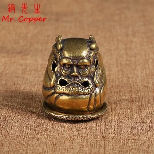 Antique Bronze Dharma Ancestor Statue Pure Copper Buddha Miniatures Figurines Vintage Brass Incense Burner Ornament Decorations
