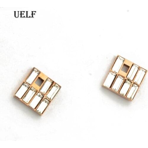 Uelf Design Square Rhinestone Stud Earrings For Women AAA Cubic Zirconia Earrings Fashion Stainless Steel Jewelry