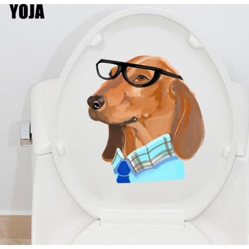 YOJA 20.6*22.4CM Funny Fashion Dog Wall Decal Toilet Sticker Cartoon Creative Room Home Decor T3-0748