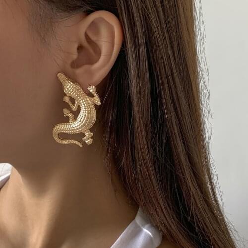 New Punk Design Personality Exaggeration Crocodile Alloy Gold Animals Stud Earring Popular Jewelry Wholesale Earring