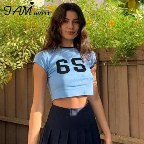 Letter Print Harajuku y2k Crop Top Tee Women Patchwork 90s Aesthetic Short Sleeve Casual Summer T-shirt Ladies Fashion Iamhotty
