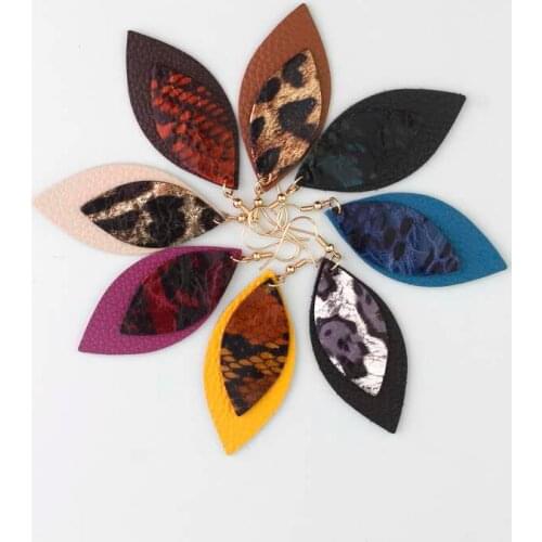 ZWPON Multiple Colors Layered Genuine Leather Marquise Earrings Jewelry Double Leather Teardrop Earrings Wholesale