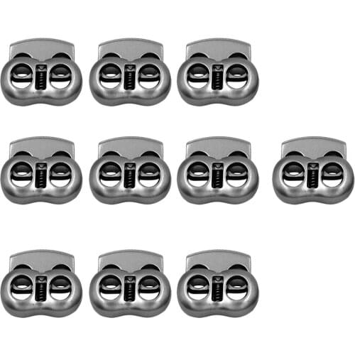 10Pcs Gray Metal Bean Toggle Spring Clasp Stop Double Hole String Cord Locks