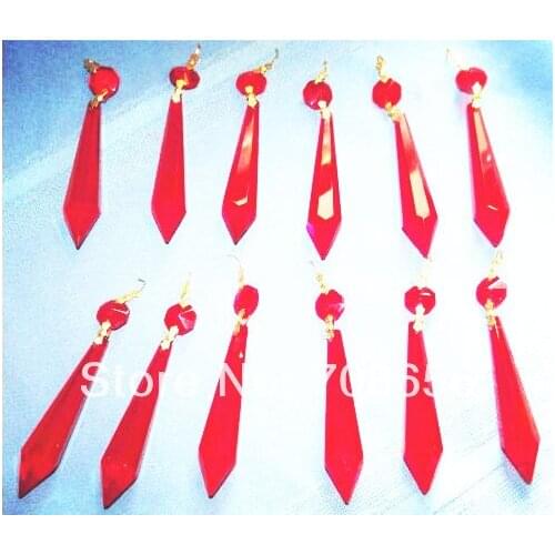 12 PCS RED GLASS CHANDELIER ICICLE CRYSTAL PRISMS PENDANTS LAMP PARTS HANGING DROPS