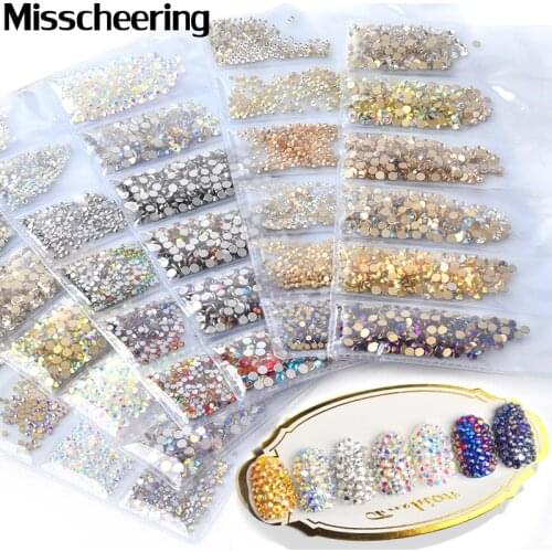 1440Pcs Colorful Rhinestones SS3-SS10 Non HotFix Crystal Rhinestones 3d Flatback Glass Strass For Nail Art Glitter Decorations
