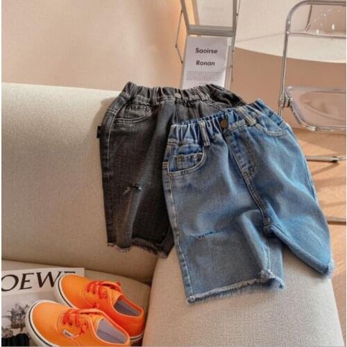 2021 new girls boys denim holes long pants cotton summer cool kids pp pants