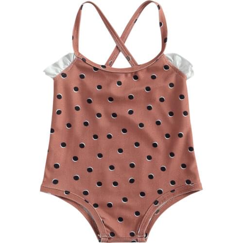 2021 1-6Y Cute Summer Kids Baby Girl Swimwear Dot Print Ruffle Sleeveless Swimming Bathing Suit Holiday Beachwear One Piece