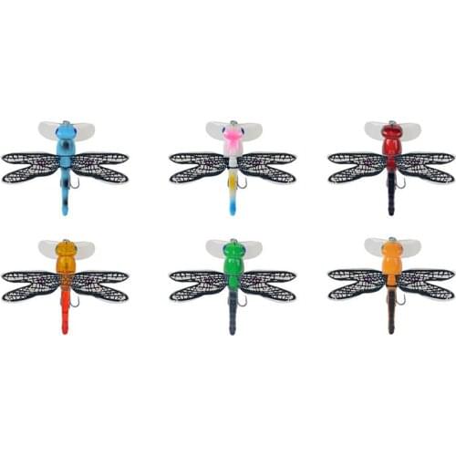 6# Blood Tank Hook 6Pcs/set 3D Eyes Wobbler Bionic Bait7.5cm/6g Artificial Dragonfly Popper Floating Hard Bait Fishing Lures