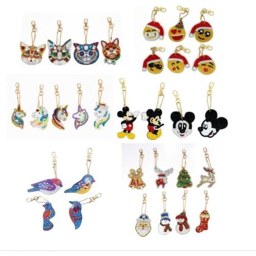 New DIY key Full Drill Diamond Painting smiles Unicorn animal Cartoon Keychain Key Double Sided Ornaments