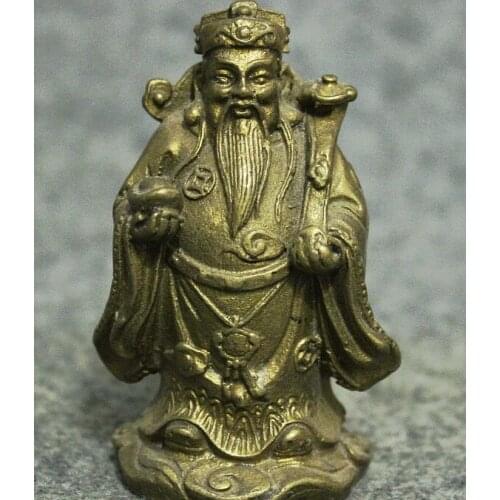 Free shipping Folk FengShui China Chinese Brass Wealth Coin YuanBao RuYi Mammon God Statue 7cm /welcome buy 3 pcs