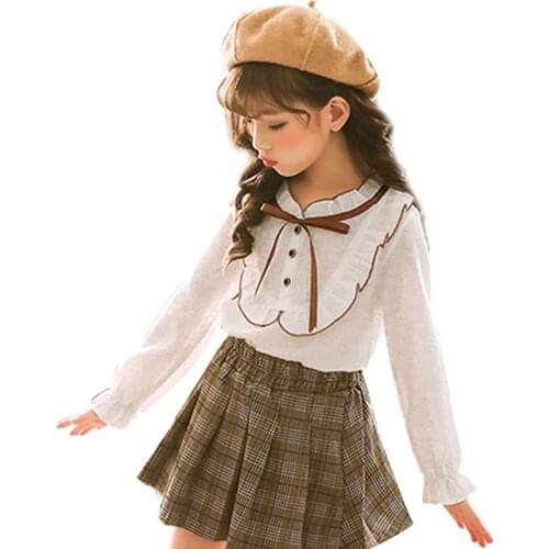 White Blouses For Girls Casual Girls Shirts Bow Kids School Blouse For Girls Butterfly Sleeve Teenage Clothes For Girls
