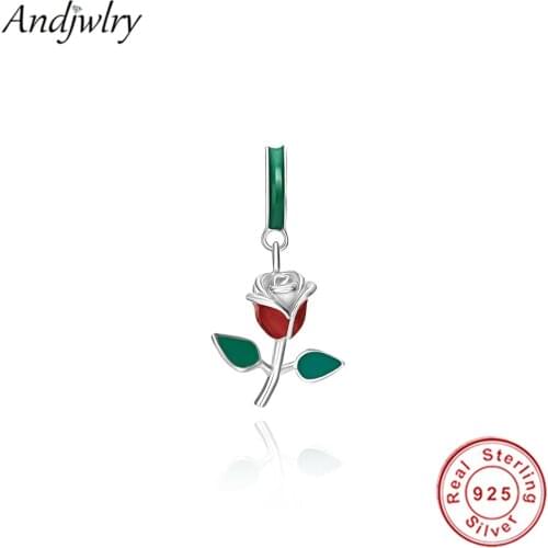 Fit Original Pandora Charm Bracelet 925 Sterling Silver Rose Flower Dangle Charm Pendant Beads Jewelry Berloque