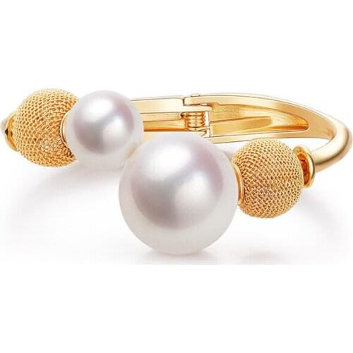 ORNAPEADIA Wholesale Bracelets Korean Fashion Jewelry Retro Brushed Mesh Double-headed Pearl Bracelet Ladies Open Gold-plated