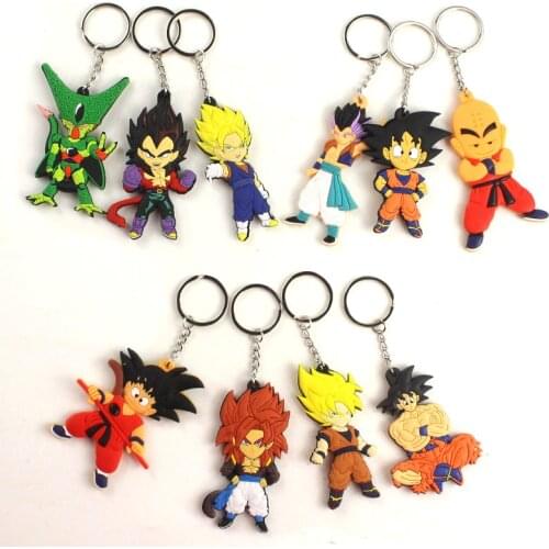 7-8cm Dragon Ball Z Keychain Accessories Son Goku Gohan Cell Trunks Super Saiyan Gotenks Kuririn Figure Toys Keyring Gifts
