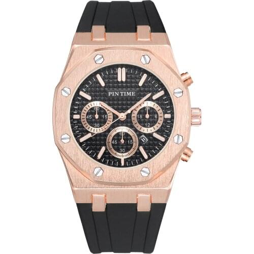 PINTIME Silicone Mens Watch Top Brand Luxury Quartz Clock Calendar Military Watch Men Sport Wristwatch Relogio Masculino Relojes