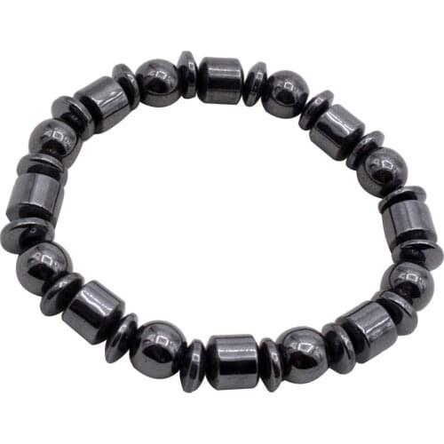 Black Magnet Beaded Bangle Men Women Cool Biker Magnetic Bracelet Geometric Beads