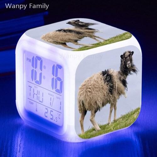 Mild Little Sheep Alarm Clock 7 Color Glowing Touch Sensing Digital Alarm Clock For Kids Birthday Gift Multifunction Flash Clock