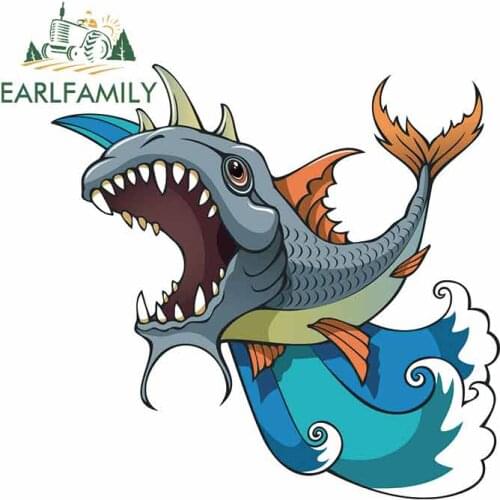 EARLFAMILY 13cm x 12.6cm for Monster Fish Motorcycle Car Bumper Window Stickers Waterproof Anime Funny Scratch-proof VAN Decal
