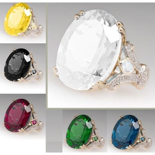 European and American Fashion Hot Sale Bohemia Proposal Egg Shape Multicolor Ring Electroplated Yellow Gold Ring Jewelry