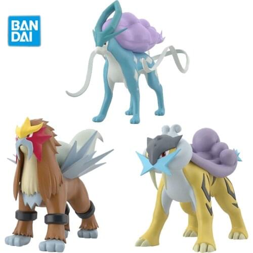 Bandai Genuine Pokemon Anime Figures Game Suicune Entei Raikou Toys Kids PVC Action Figure Collection Model Dolls Gifts For Boys