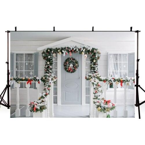Christmas Wreath Decor Bay Window Snow Scenic Photography Backgrounds decoration Photographic Backdrop For Photo Studio