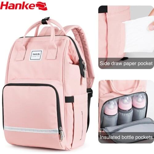 Hanke Baby Diaper Bag Maternity Mother Backpack Women Bag Carry Milk With Insulation Pockets Baby Stroller Hook 16 Inch H6005