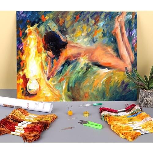 Nude Woman Printed Canvas 11CT Cross Stitch Embroidery Kit DMC Threads Needlework Handmade Painting Craft Magic For Different