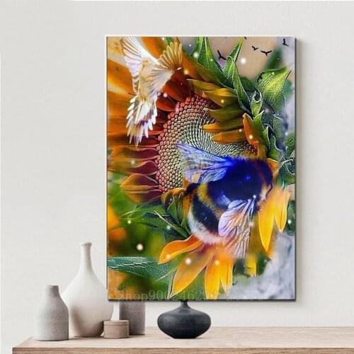 Sunflower bee Diamond Painting Square drill,DIY 5D Diamond Embroidery Needlework Kits 3D Cross Stitch Kits New Arrival FF1206