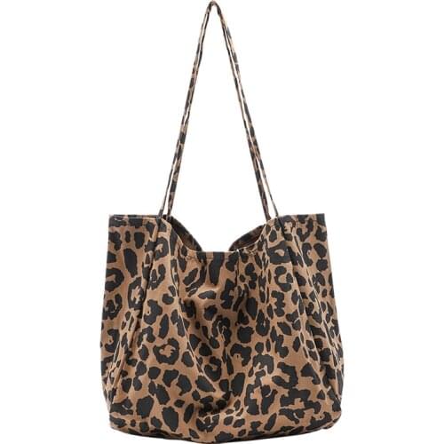 Korean Winter Canvas Big Tote Leopard Printing Shoulder Bag Large Capacity Female Casual Shopping Bags 2020 New Bolsas De Mujer
