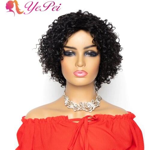 Kinky Curly Wig Short Bob Human Hair Wigs Brazilian Remy Glueless Wigs 150% Density For Women Natural Color Yepei Hair