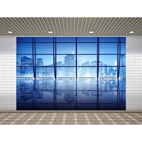 Lyavshi Modern Blank and Clean Interior Glass Windows City Skyline Decoration Photo Studio Props Photography Background