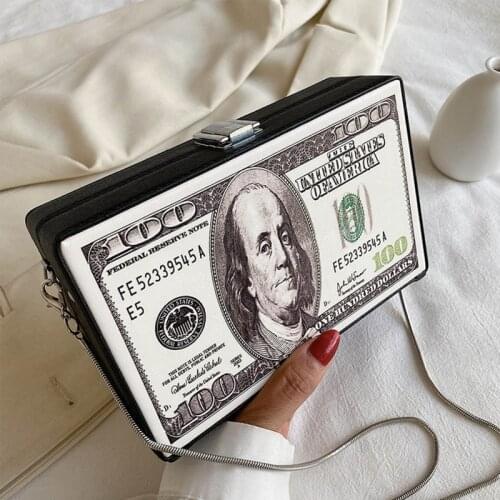 Trendy Hundred Dollar Bill Box Clutch Handbag Shoulder Bag Crossbody Bag
