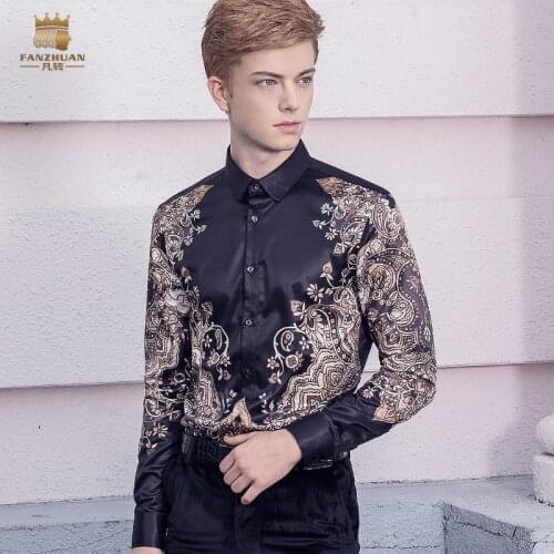 Fanzhuan Free Shipping fashion casual male mens man personality European square collar long sleeve Baroque shirt winter 713211
