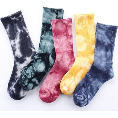 Mens Cotton Skate Socksie-dye Harajuku HipHop Skateboard Funny Happy Weed Tube Socks Colorful Print Pattern Casual Dress Socks