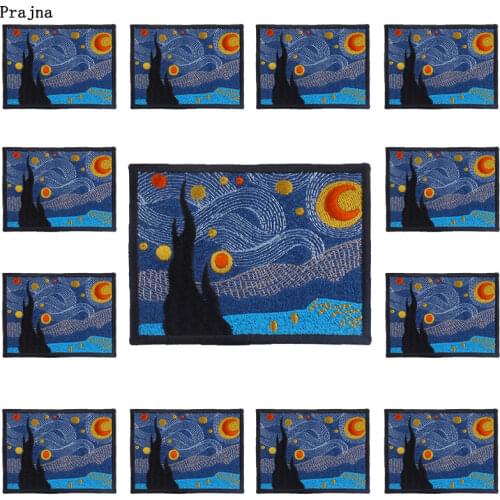 Prajna 10 PCS Van Gogh Applique Embroidered Patches For Clothing Stickers Outdoor Space Patch Badges Iron On Patches On Clothes