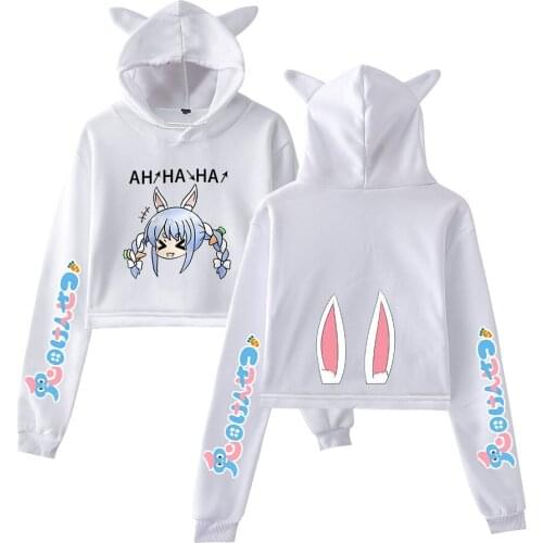 New Usada Pekora Manga Cat Ear Hoodies Cute Logo Printed Sweatshirt Rabbit Cat Ear Boys/girls Pullover Women Anime Pekora coat